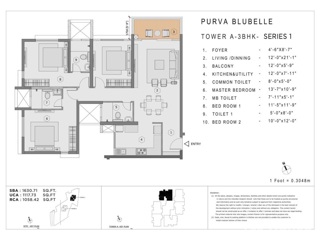 Luxury 3 BHK Elite Apartment - Purva Blubelle - Image 6